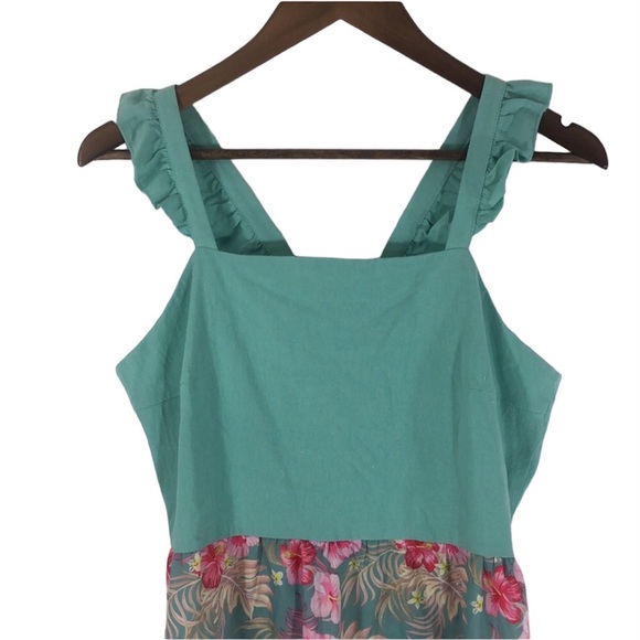 NWT PatPat Midi  Turquoise Hawaiian Floral Flutter Sleeve Tank Dress Size L - Picture 3 of 8